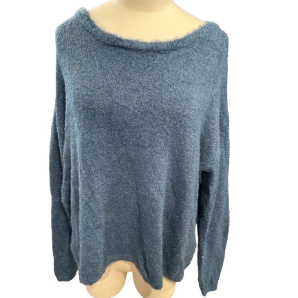 Kensie Blue Sweater, round neck eyelash, Long Sleeves, XL
